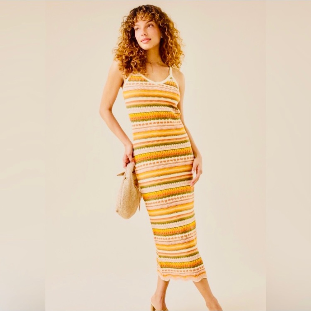 Altar’d State NWT Striped crochet Knit Vicki Midi Dress lined slit size XXS